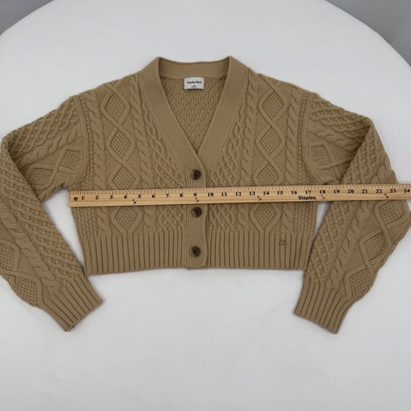 Sunday Best Cable Knit Cardigan Sweater 2XS Cropped Academia Preppy Tan Brown - Picture 1 of 7